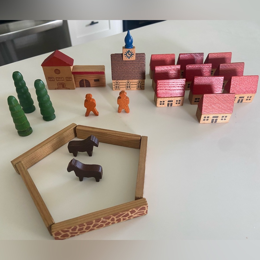 Vintage German Wooden Village Playset